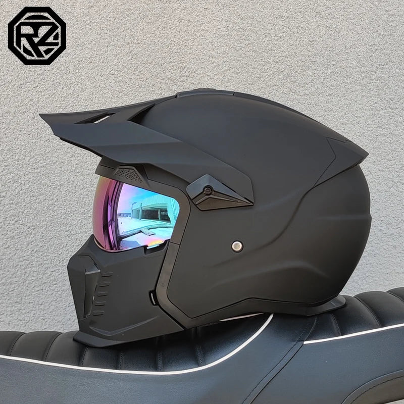 DOT approves high-quality retro motorcycle helmet modular multifunctional combination helmet Black Warrior off-road full helmet