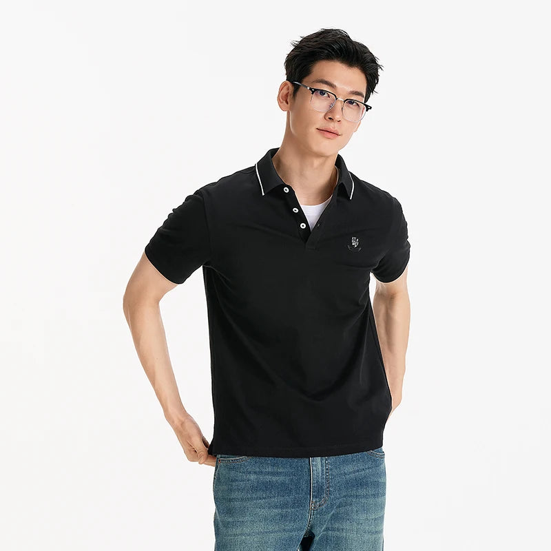Semir Mens Polo 2026 Short Sleeve Cool Feeling Antibacterial Tops Color Block Lapel Casual Style Soft Daily Wear