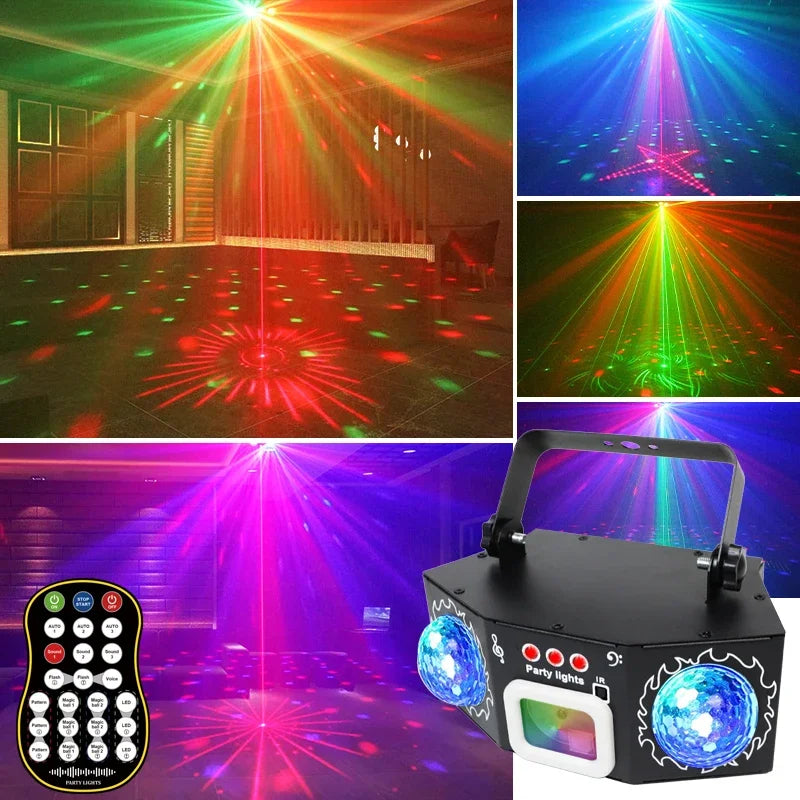 DJ Disco Laser Projection Strobe Light Party Lights Voice Remote Control for Halloween Birthday Party Family Carnival Decoration