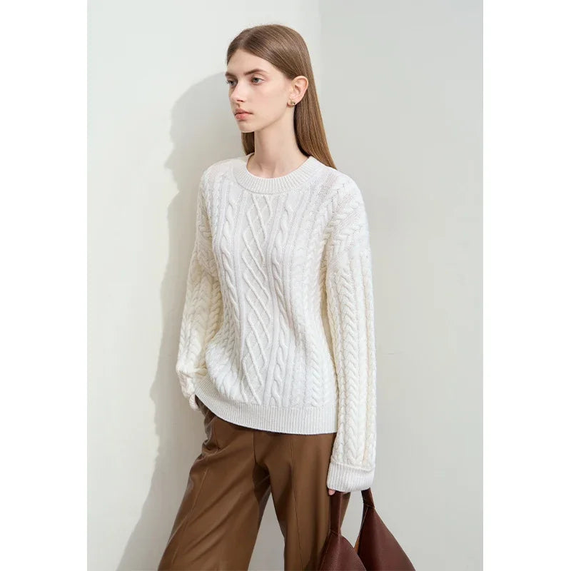 អាវយឺត Amii Minimalism Solid Women Solid 2025 ថ្មីរដូវស្លឹកឈើជ្រុះ គុណភាពរោមចៀម O-neck ដៃវែង អាវប៉ាក់បែប Vintage ទន់ 12443119