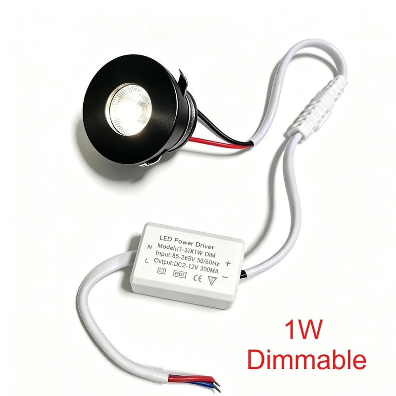 ភ្លើងបំភ្លឺ JOYINLED 1W LED ខ្នាតតូចសម្រាប់ដាក់ក្នុងទូ ភ្លើងចុះក្រោម AC 85-265V ចង្កៀងតាំងបង្ហាញគ្រឿងអលង្ការ បំពាក់ពិដានជាមួយឧបករណ៍បញ្ជា