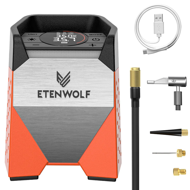 ម៉ាស៊ីនបូមខ្យល់កង់រថយន្ត ETENWOLF S3C ថ្មី 7800mAh 160 PSI ម៉ាស៊ីនបង្ហាប់រថយន្ត Powerbank ម៉ាស៊ីនបូមខ្យល់ឥតខ្សែអគ្គិសនី ឧបករណ៍ ភ្លើង LED