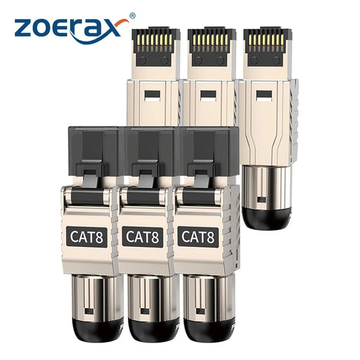 ZoeRax RJ45 Connectors Tool Free Cat8 CAT7 CAT6A, Cat 8 Field Termination Plug Shielded RJ45 Modular Plugs for 2000MHz 40G