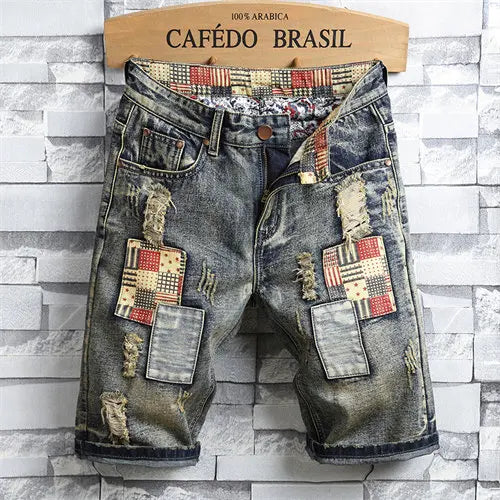 2026 Summer Men's Blue Ripped Jeans Shorts, Fashion Casual Denim Shorts, Plus Size 28-34 36 38 40 Men Slacks