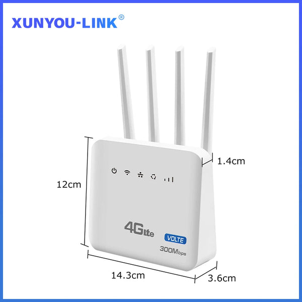រ៉ោតទ័រវ៉ាយហ្វាយ 4G LTE ម៉ូដឹមវ៉ាយហ្វាយ 6 300Mbps ជាមួយរន្ធដោតស៊ីមកាត ទូរស័ព្ទថេរ Volet WAN/LAN Adaptive Interface គាំទ្រអ្នកប្រើប្រាស់ 32 នាក់