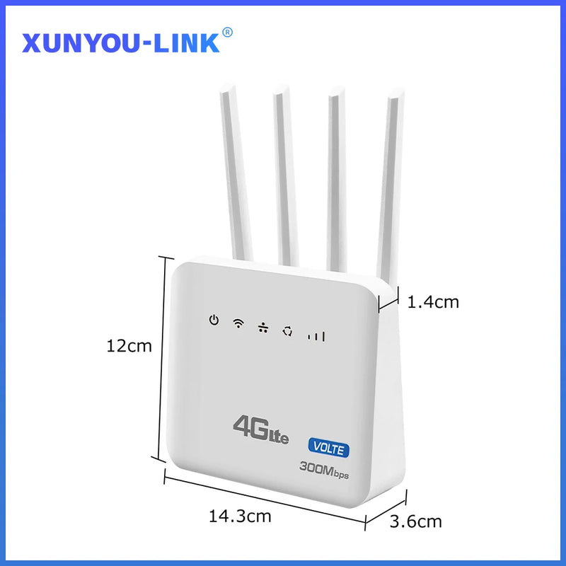 4G LTE WiFi Router WiFi 6 Modem 300Mbps With SIM Card Slot Fixed Telephone Volet WAN/LAN Adaptive Interface Supports 32 Users