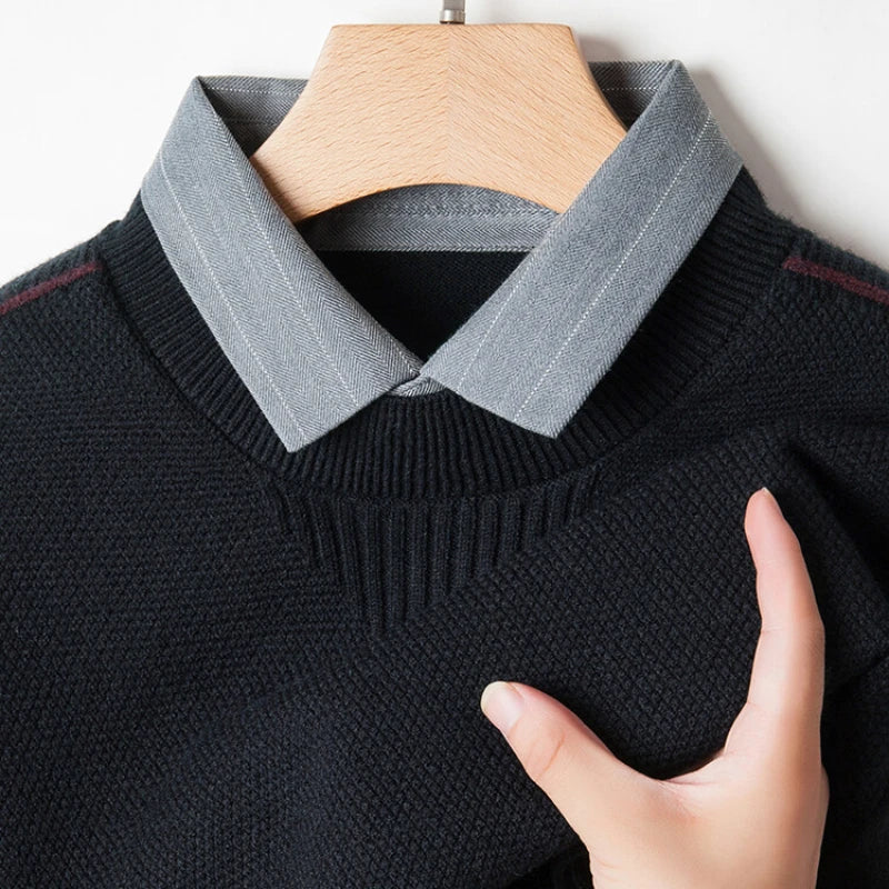 Men's solid color sweater, stretchy and warm for autumn, suitable for business casual daily commute.