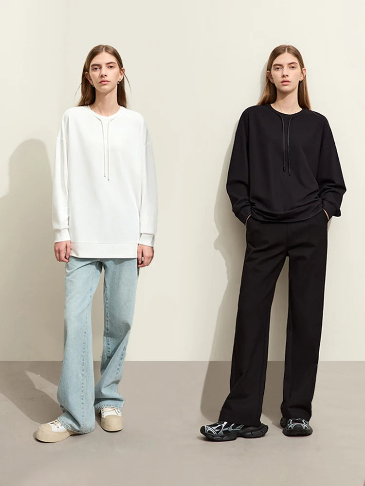 អាវក្រៅ AMII បែប Minimalist Sporty សម្រាប់ស្ត្រី រដូវស្លឹកឈើជ្រុះឆ្នាំ ២០២៤ អាវថ្មីរលុង អាវយឺតកមូលទាន់សម័យ 12421006