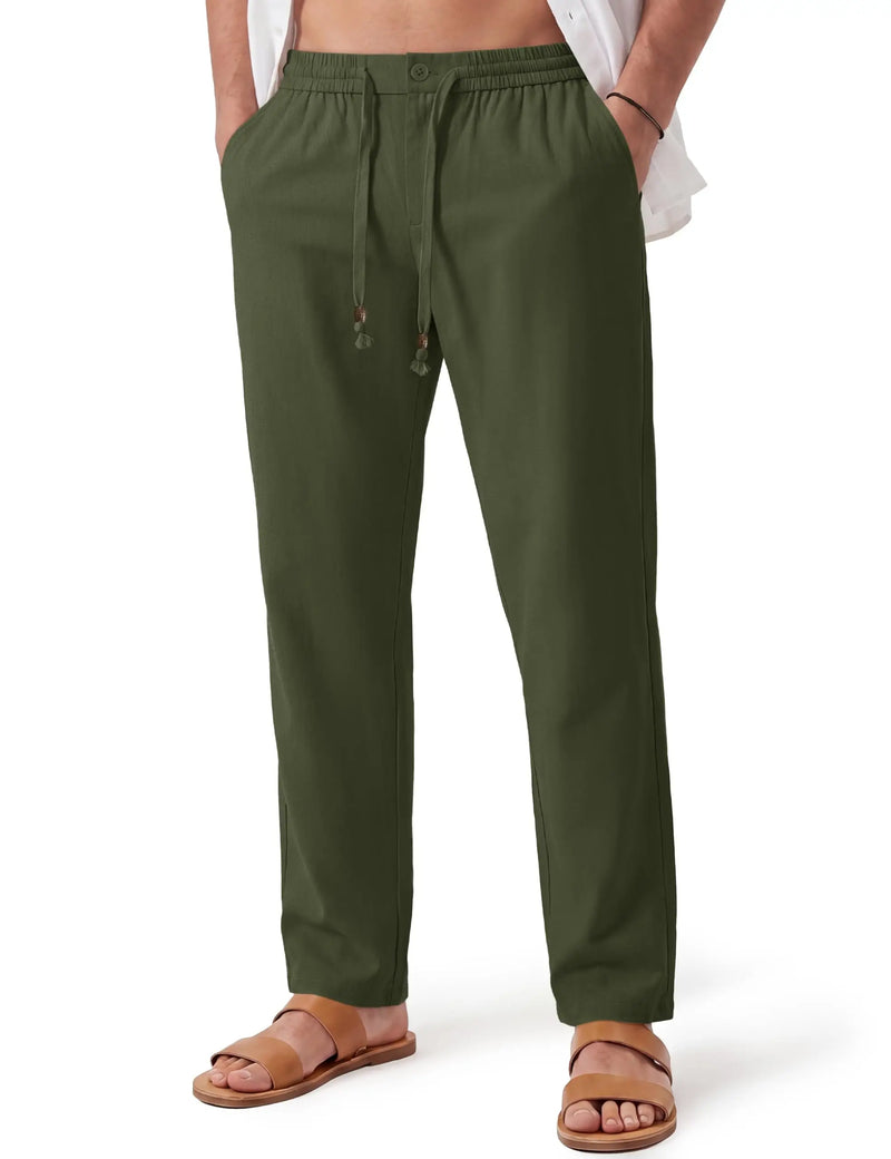 TACVASEN Mens Cotton Pants Casual Loose Fit Summer Beach Pants Lightweight Elastic Drawstring Waist Trousers with Pockets 2026