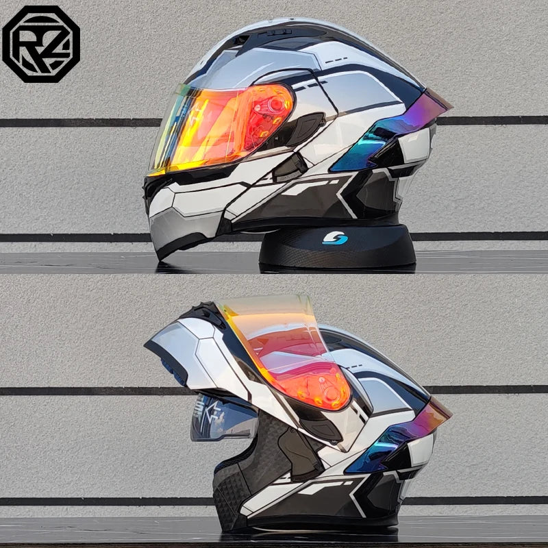 ORZ-991 unisex modular flip top motorcycle helmet, ABS shell with dual sun visors, DOT standard full face travel helmet