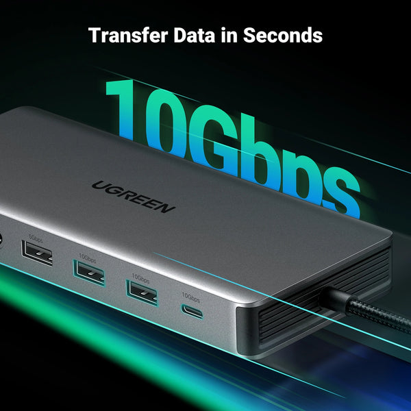 UGREEN 13-in-1 USB HUB Triple Display Type-C to 4K60Hz DP 2xHDMI RJ45 SD/TF 3.5mm 10Gbps Data Ports Dock for Dell HP Laptop