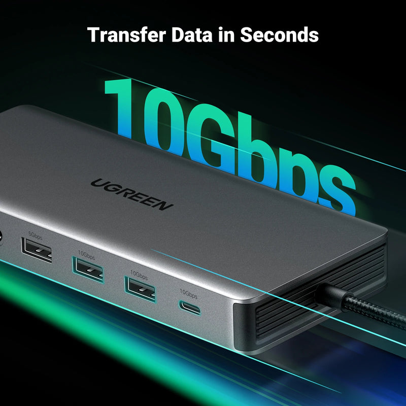 UGREEN 13-in-1 USB HUB Triple Display Type-C to 4K60Hz DP 2xHDMI RJ45 SD/TF 3.5mm 10Gbps Data Ports Dock for Dell HP Laptop