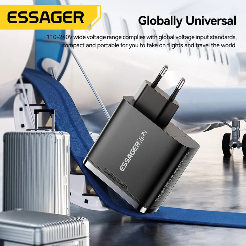ឆ្នាំងសាក Essager 100W GaN USB Type C ឆ្នាំងសាកឌីជីថល PD QC ឆ្នាំងសាក USB ចល័តសម្រាប់ iPhone 17 16 15 Xiaomi Macbook Laptop