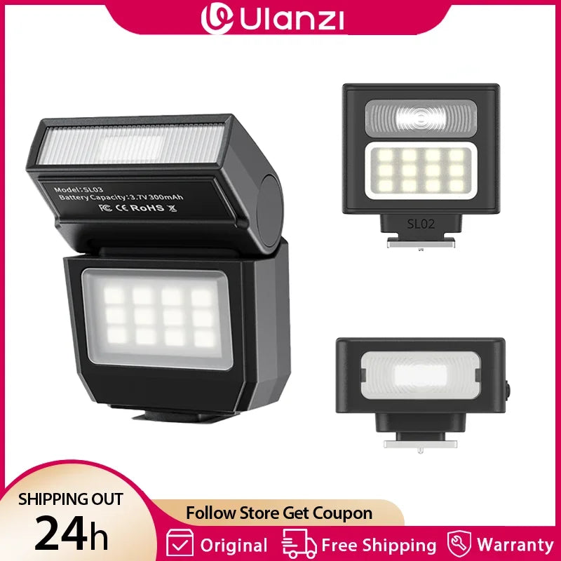 កាមេរ៉ាខ្នាតតូច Ulanzi SL01 SL02 SL03 ភ្លើងភ្លឹបភ្លែតៗ SpeedLite GN8 6500K សម្រាប់កាមេរ៉ា Canon Sony Nikon DSLR Vlog ផ្សាយផ្ទាល់ ការថតរូបក្រៅផ្ទះ