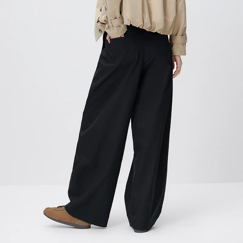 Semir Streetwear Pants Women 2026 Spring Seam Textured Half Elastic Waist Ornament Loose Curved Blade Casual Trousers