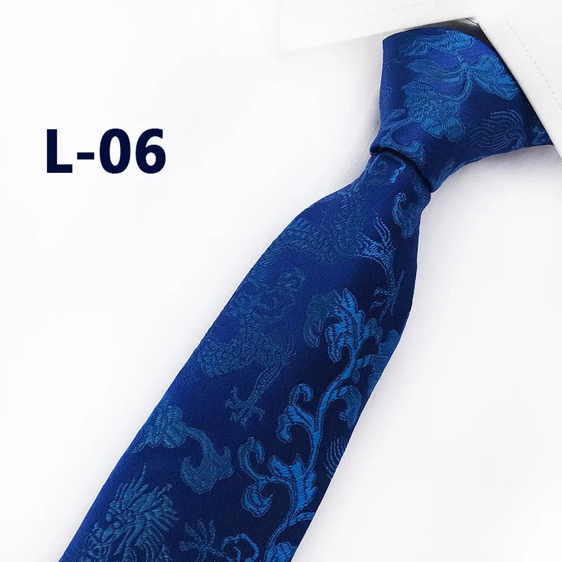 Men's Red Tie with A Chinese-style Design, Featuring A Jacquard Pattern of A Chinese Dragon; Available in Multiple Colors.