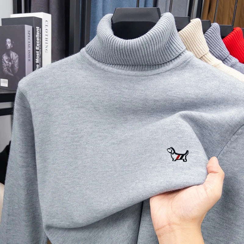 Brand Luxury Man Long-Sleeved Knitwear Dog Embroidery Double Collar Spring British Style New Sweater Trend Fashion Mens Clothing