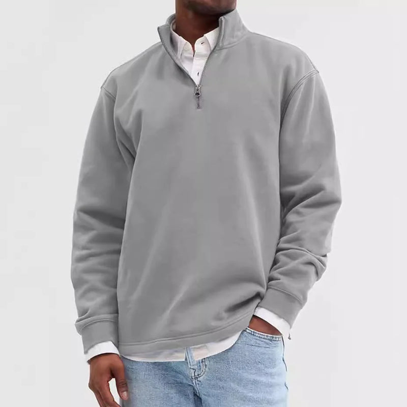 Men's Half-Zip Knit Hoodie – Soft Gray Pullover with Relaxed Fit, Modern Drop Shoulder Design 13 Colors Available