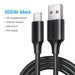 UGREEN 100W USB Type C Cable 6A For Huawei Honor 66W Fast Charging Charger USB C Data Cord Cable For Xiaomi USB C Super Charge Black CHINA