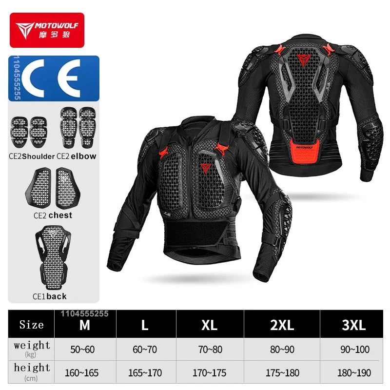 អាវម៉ូតូ Motowolf សម្រាប់បុរស និងស្ត្រី អាវការពារសម្រាប់ប្រណាំងម៉ូតូ និងម៉ូតូ អាវការពារម៉ូតូ និងម៉ូតូកង់បួន ដែលត្រូវបានអនុម័តដោយ CE