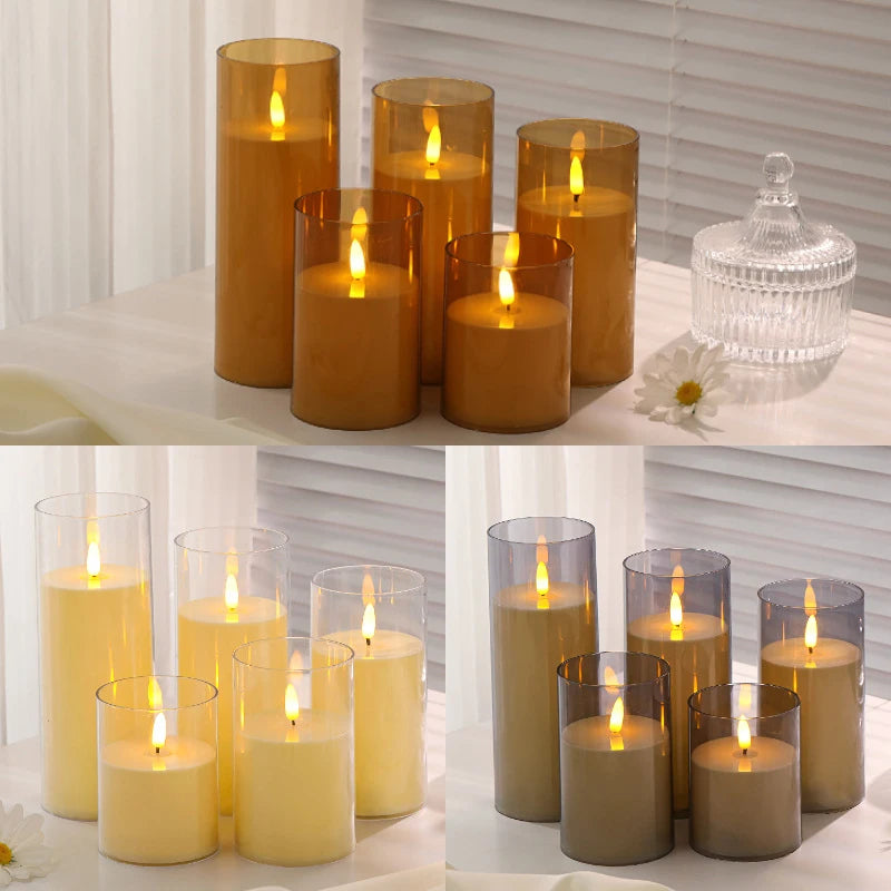 Clear Acrylic Flameless Candles Battery Operated with Remote Timer Flickering Flame Fake Candles for Wedding Halloween HomeDecor
