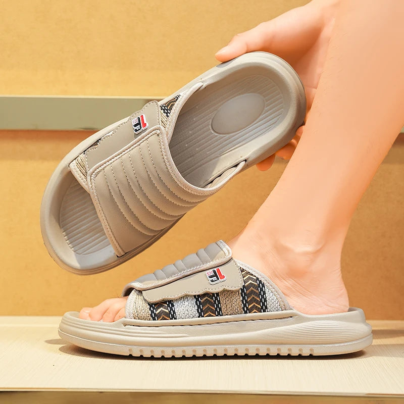 Men's one strap slides slippers summer fashion breathable light comfort outdoor beach walking soft sole non slip casual slippers