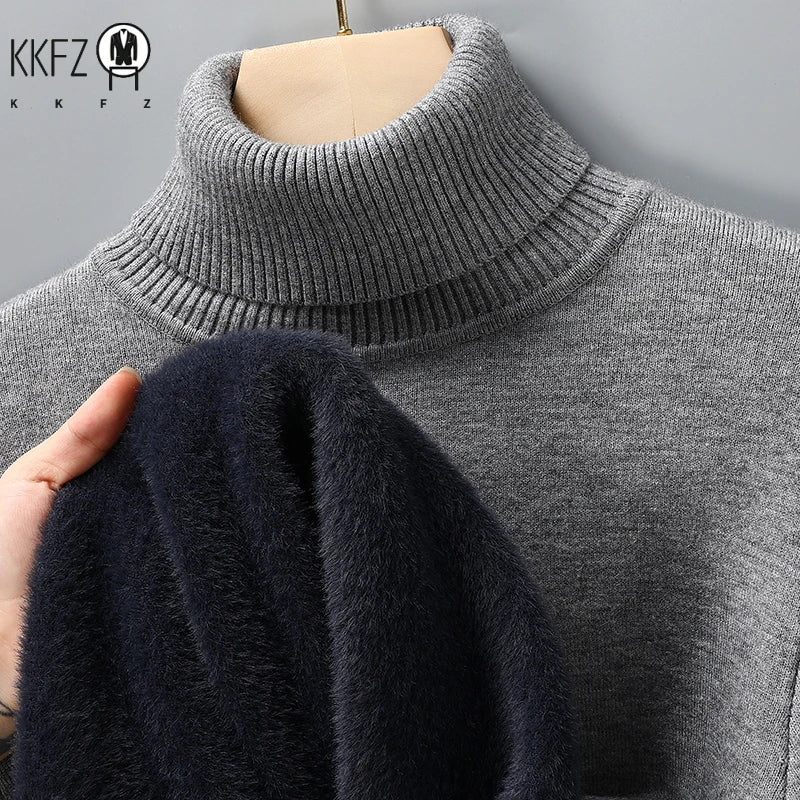 Men's Slim Fit Long Sleeve Turtleneck Sweater Anti-Pilling High Quality Knitted Solid Color Pullover Trendy Men's Clothing