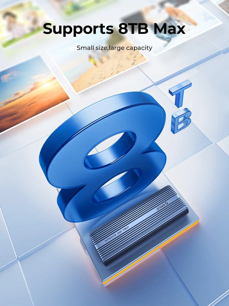 ORICO 40Gbps M.2 NVMe SSD Enclosure with Cooling Fan USB4 PCIe3.0 Aluminum Compatible Thunderbolt 3/4 Tool Free 8TB for Mac