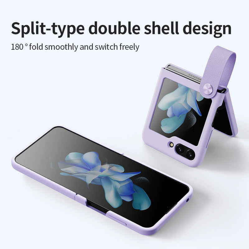 For Samsung Galaxy Z Flip 5 Case For Z Flip 5 Case NILLKIN Finger Strap Liquid Silicone Folding Case with Kickstand For Z Flip 5