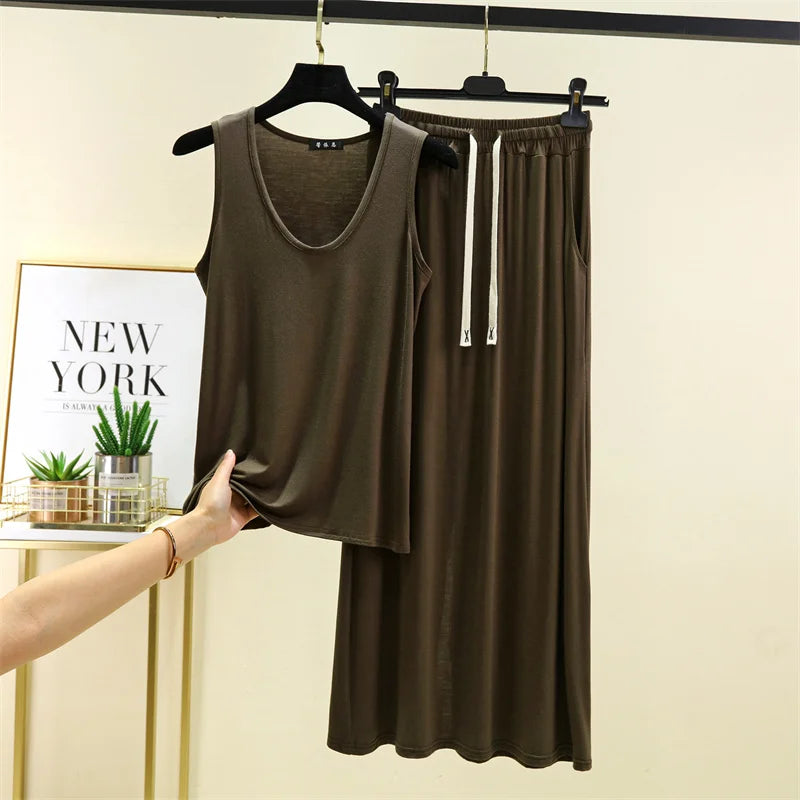 Pajamas For Women New Sleeveless Vest Trousers Sets Comfortable Modal Summer Sleepwear Set 2 Piece Woman Conjuntos De Pijama