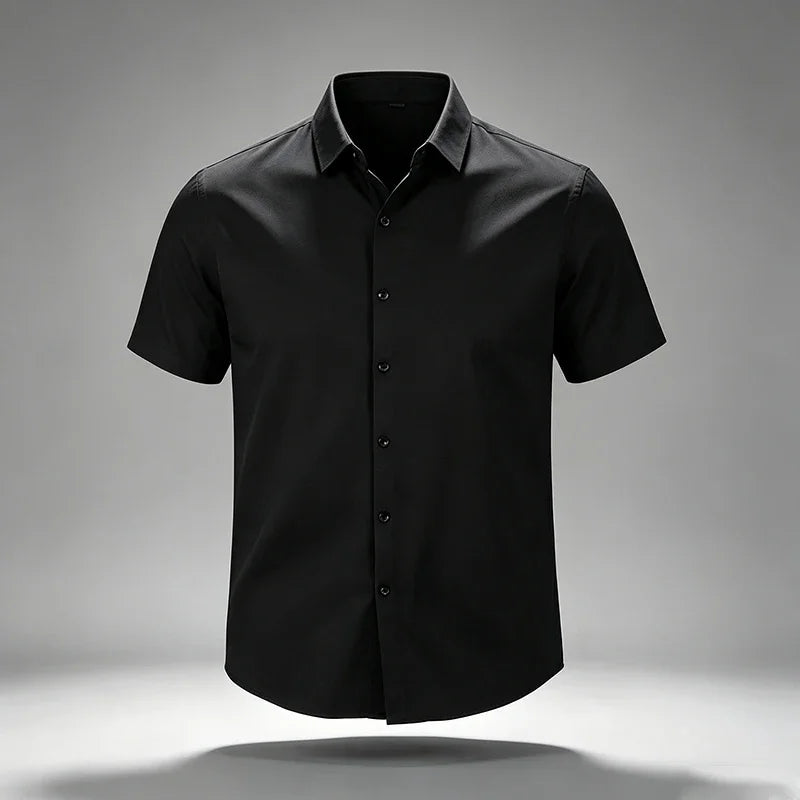 Summer Male Lapel Short Sleeve Dress Shirt Single Breasted Soft Stretch Cloth Outdoor Travel Daily Commute Formal Top