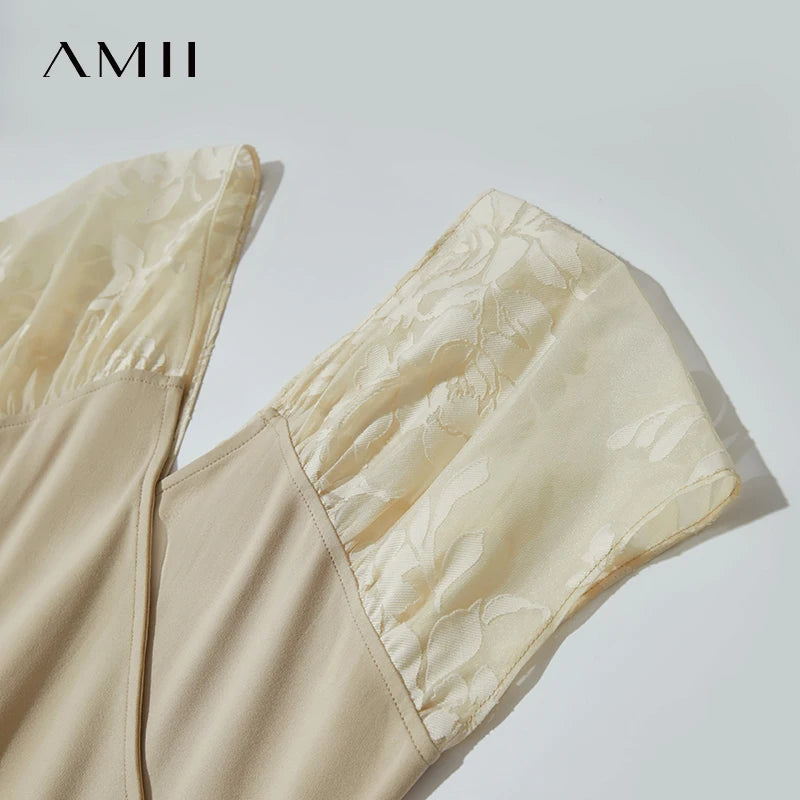 រ៉ូប Amii Minimalist Casual សម្រាប់នារី រដូវក្តៅ ឆ្នាំ២០២៥ ថ្មី សម្រាប់នារីការិយាល័យ ដៃខ្លី ក V ចង្កេះស្ដើង រ៉ូបចរ 12542261