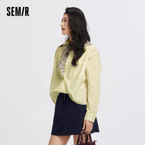 អាវស្ត្រី Semir ឆ្នូតៗ អាវធំ អាវកាក់ខ្លី ស្ទីលធម្មតា រដូវស្លឹកឈើជ្រុះ អាវស្រទាប់ ពាក់ប្រចាំថ្ងៃ 2026