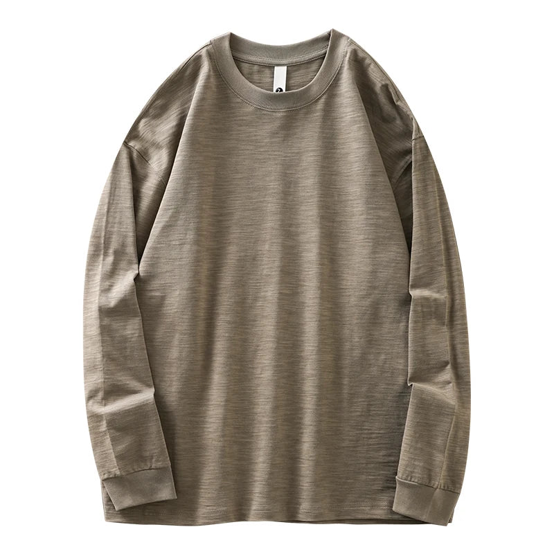 DUKEEN Heavyweight Slub Cotton Long Sleeve T Shirts for Men Spring and Autumn Pure Cotton Breathable Undershirts Men's Clothing