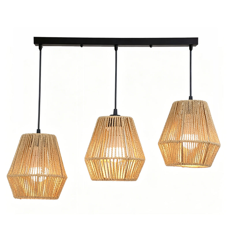 JOYINLED 3-Light Rattan Pendant Light Rattan Chandelier Light Fixture Hand-Woven Wicker Chandeliers for Living Room Dining Room