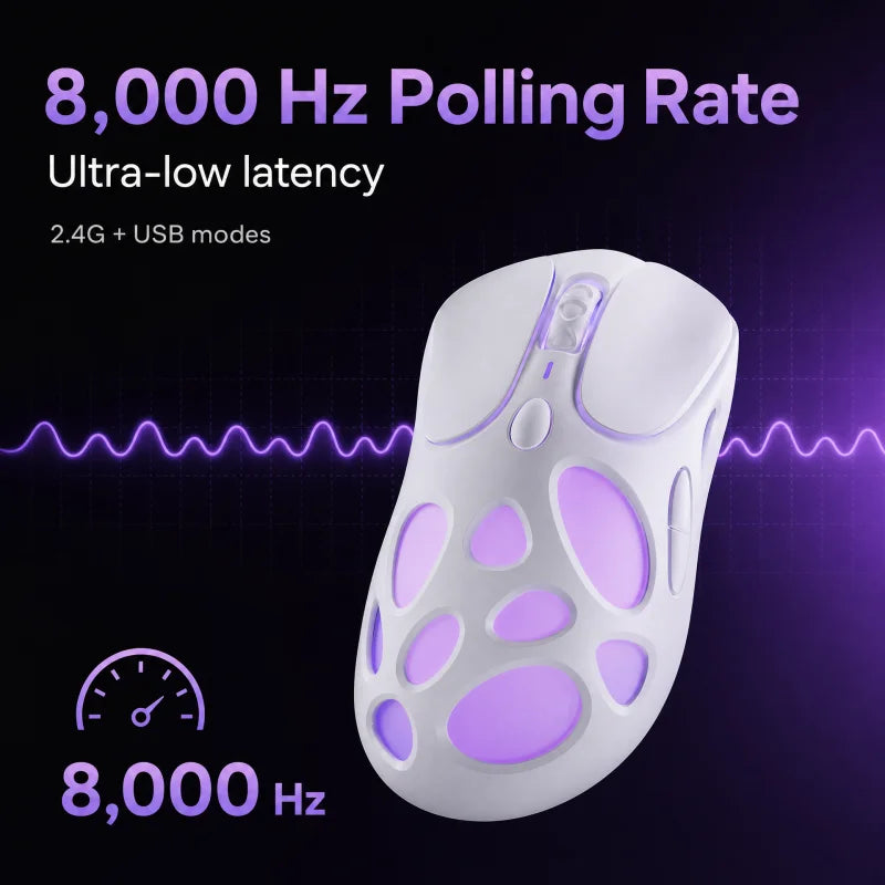 NEW Akko Mesh Wireless 8K Polling Rate Gaming Mouse PAW3950 Sensor 42000 DPI 90g Adjustable Long Battery Life Esports Mouse