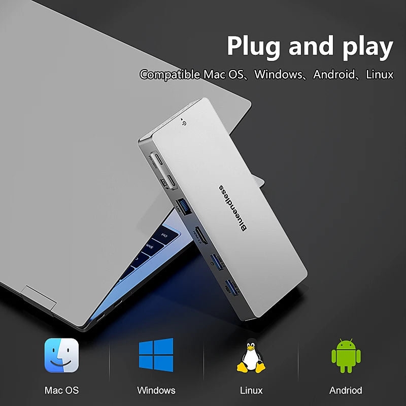 ស្ថានីយ៍ចត Blueendless 14 ក្នុង 1 ប្រភេទ C Hub 4K 60Hz HDTV Lan RJ45 អាដាប់ទ័រ 10Gbps USB 3.2 Hub SD/TF Reader 3.5mm Audio PD100W