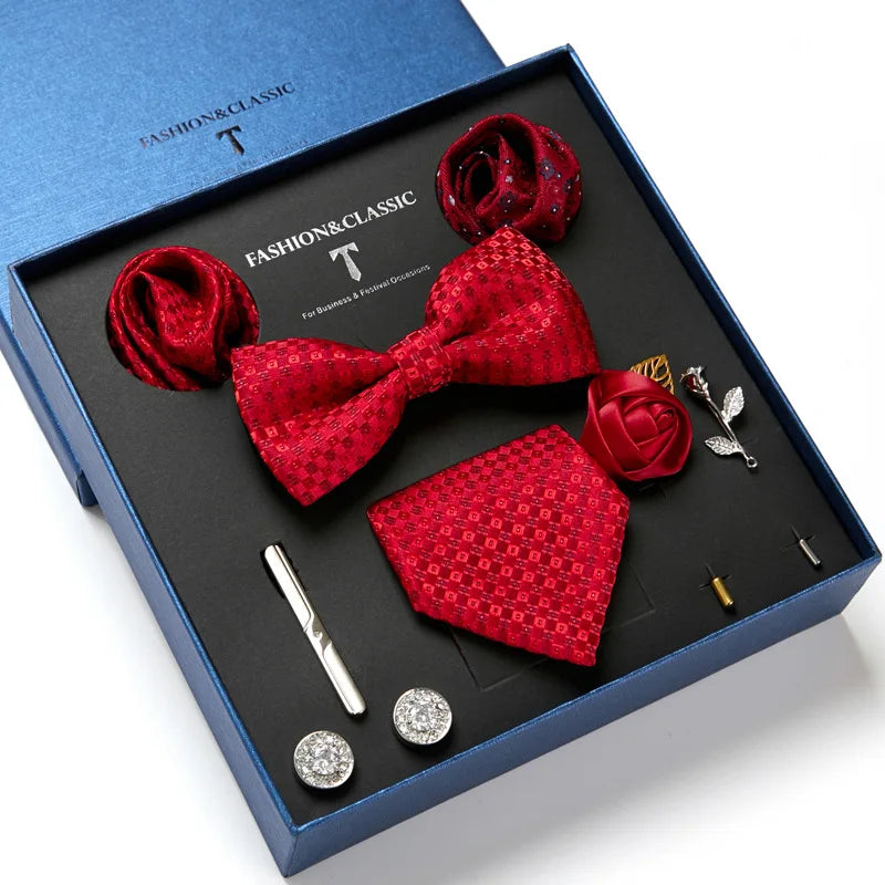 Men's Suit Dress Accessories (Tie + Bow Tie + Square Scarf + Tie Clip + Button + Metal Flower Brooch) 36 Colors To Choose From