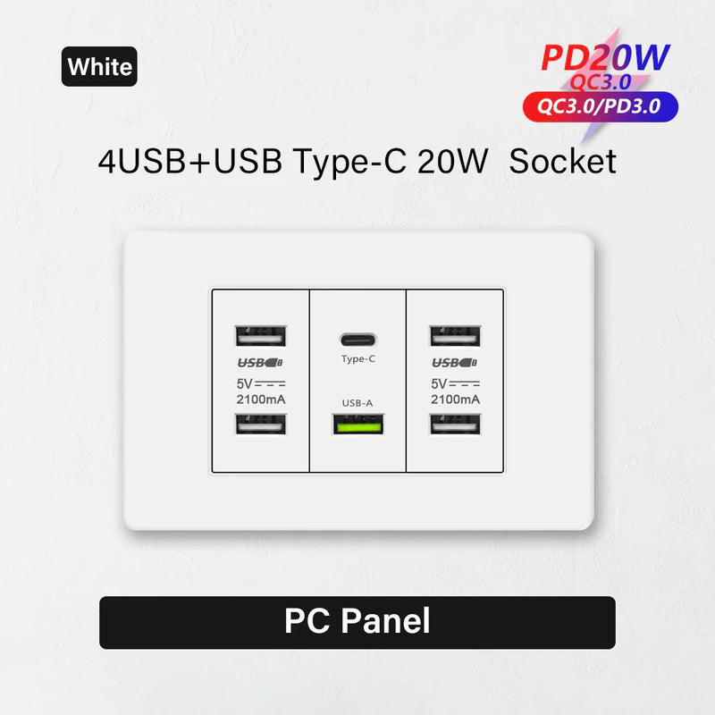 Korea Chile standard 20W Super Fast smart Charge Type C USB Port Power Wall Socket Plug,118*73mm Quick Charge electrical Outlet