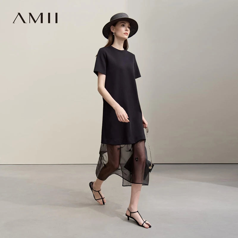 រ៉ូបវែង Amii ឆ្នាំ ២០២៦ រដូវស្លឹកឈើជ្រុះថ្មី កមូល ដៃខ្លី រ៉ូបស្ត្រី រ៉ូប Organza ដែលអាចដោះចេញបាន រ៉ូបឆើតឆាយសម្រាប់ស្ត្រី 12651024