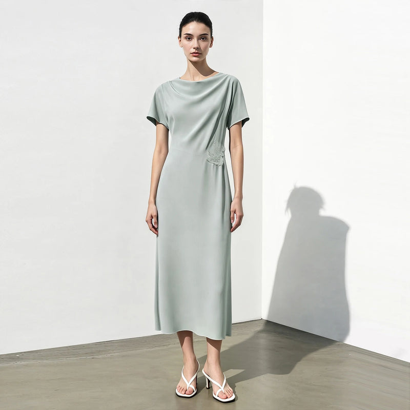 Amii Women’s Dress 2026 Summer New Asymmetric Dolman Sleeve Cowl Neck Lace Slim Fit Elegant Midi A-Line Dress For Women 12642108