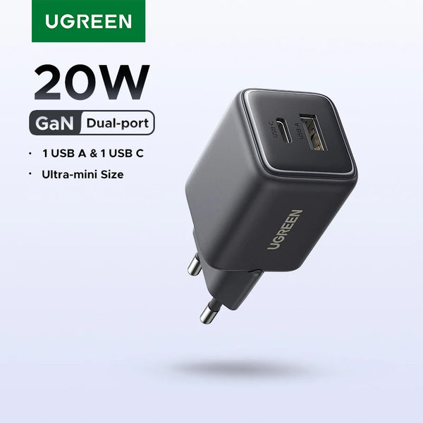 UGREEN 20W GaN Charger Mini USB C Phone Charger PD3.0 QC3.0 For iPhone 17 16 15 Pro Max Samsung S25 Xiaomi Tablet iPad Air Pro