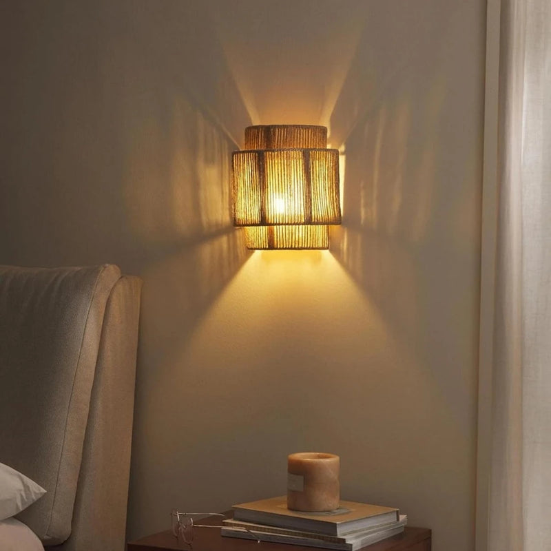 JOYINLED Boho Hand Woven Wall Lamp E27 Hemp Rope Wall Sconces For Bedroom Bathroom Living Room Hallway Vanity Wall Light Fixture