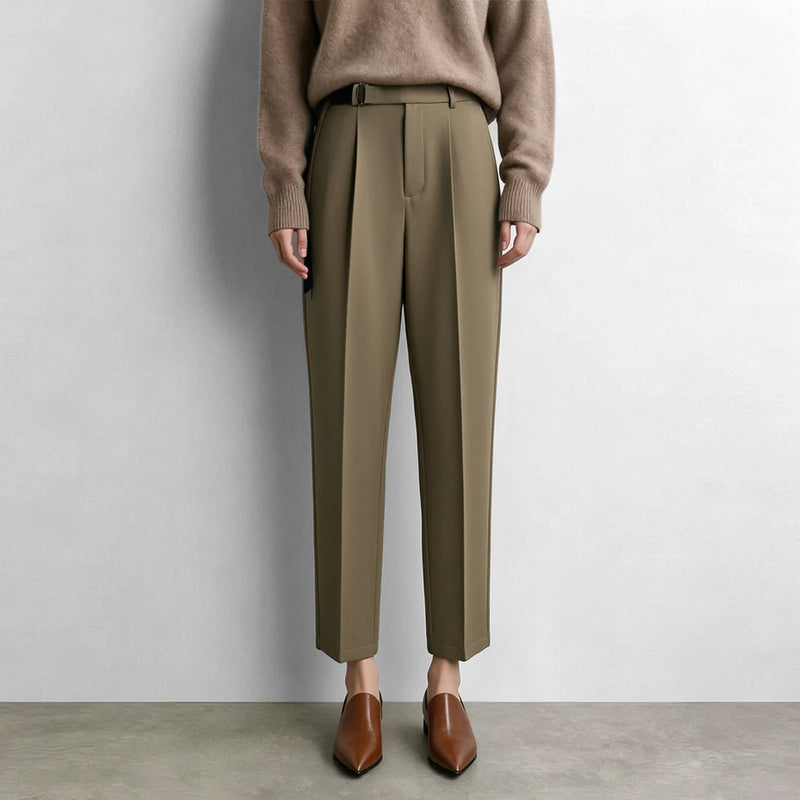 Amii Tapered Pants 2026 Autumn New Color-Contrast Belt Casual Trousers Office Versatile Tailored Fit Ladies Clothing 12613031