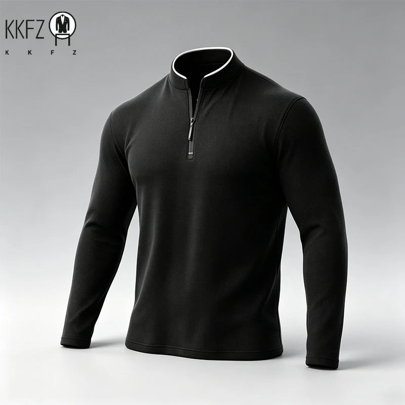 Men Regular Fit Half Zip Long Sleeve Shirt Stand Collar Skin���Friendly Fabric For Street Style And Office Daily Commute