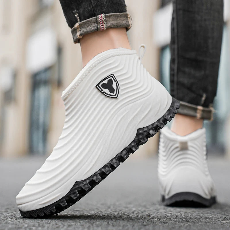Men's warm plush rain shoes winter non-slip waterproof outdoor fishing water shoe fashion youth casual wading camping rain boots