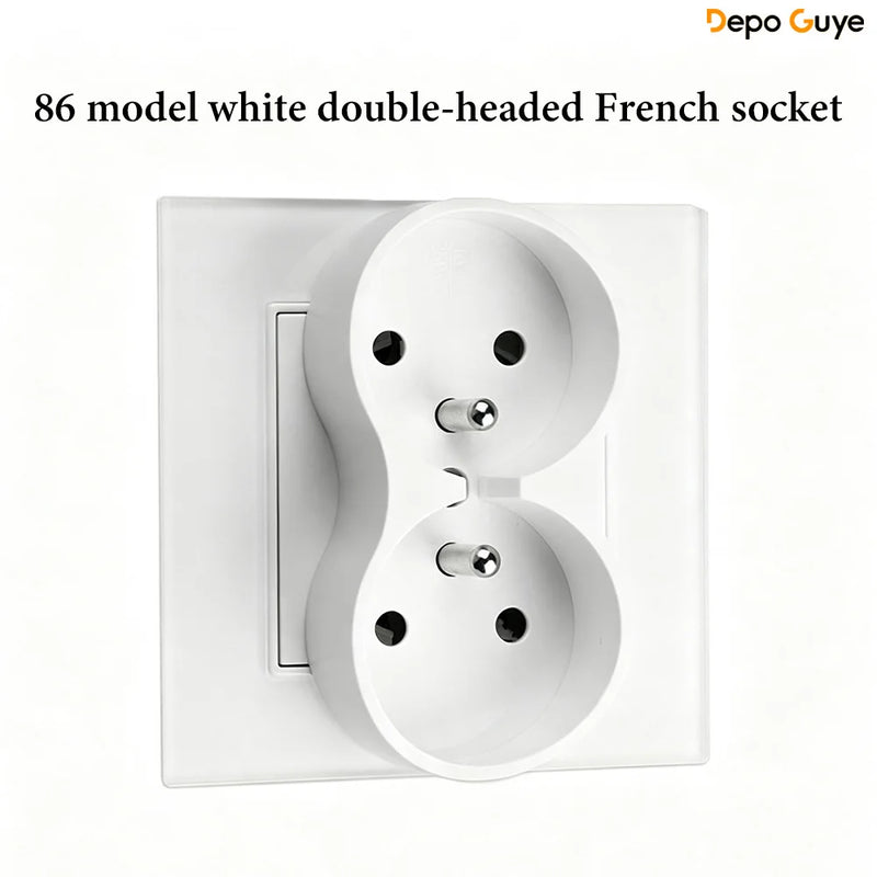 French Wall Socket Double Power Outlet FR Standard 16A Glass Panel Single Double Frame White Black Home Electrical Wall Socket