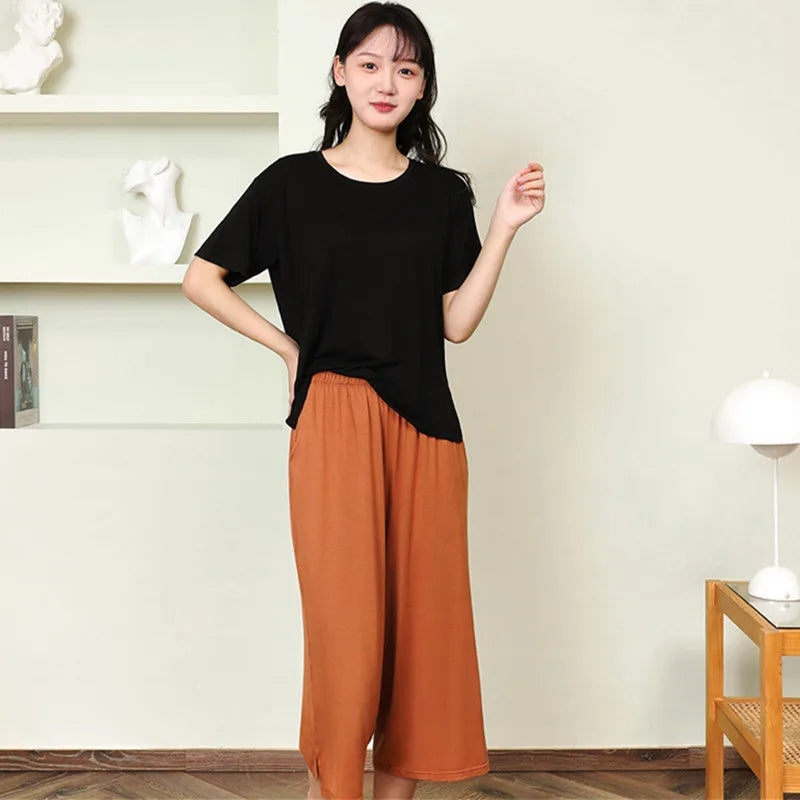 Korean Summer Pajamas Women Sleepwear Pijama Suit Patchwork Color Home Clothes Chest Pad Short Sleeve Nightwear Two Piece Set