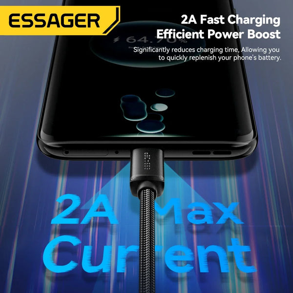ខ្សែសាក Essager Micro USB 2A ខ្សែសាកលឿនសម្រាប់ Xiaomi Realme Redmi Samsung Huawei ទូរស័ព្ទចល័ត USB Data Charger Wire 3M