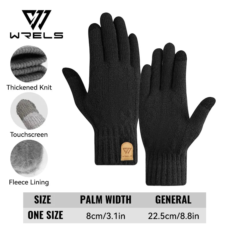 WRELS Winter Warm Gloves Thickened Cold-Proof Knitted Cycling Glove Soft Fleece Lined Cold Weather Thermal Glove for Women Men
